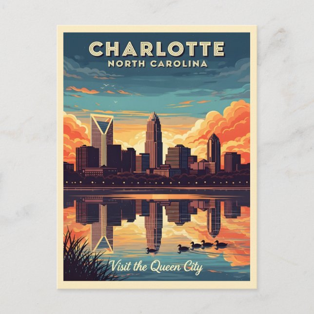 Vintage charlotte north Carolina skyline  Postcard (Front)