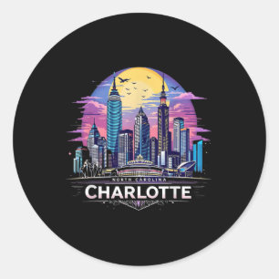 Vintage Charlotte North Carolina Sunset Skyline Ci Classic Round Sticker