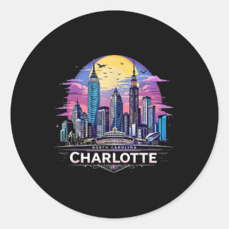 Vintage Charlotte North Carolina Sunset Skyline Ci Classic Round Sticker