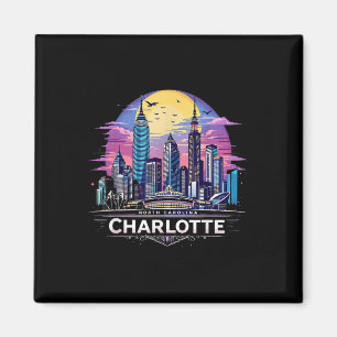 Vintage Charlotte North Carolina Sunset Skyline Ci Magnet