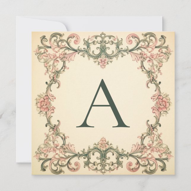 Vintage Charm Blooms: Monogrammed Note Cards (Front)
