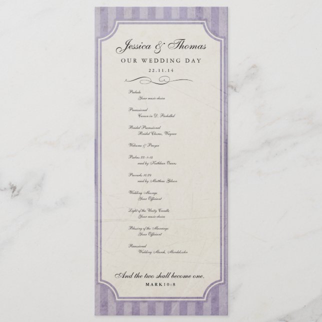 Vintage Charm Custom Lilac Purple Wedding Program (Front)