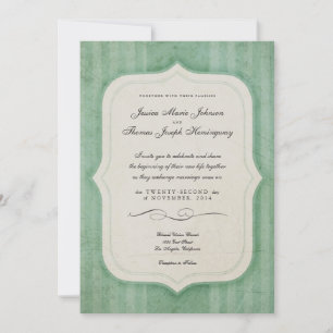 Vintage Charm Green Monogram Wedding Invitations