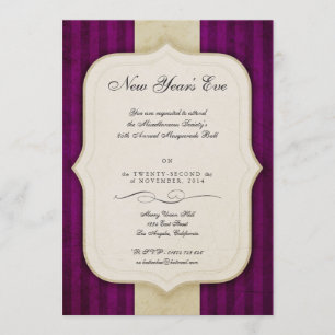 Vintage Charm Ivory & Aubergine New Year's Party Invitation
