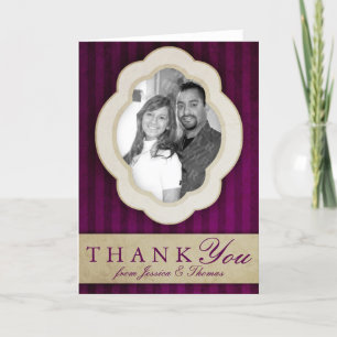 Vintage Charm Ivory & Aubergine Photo Thank You Card