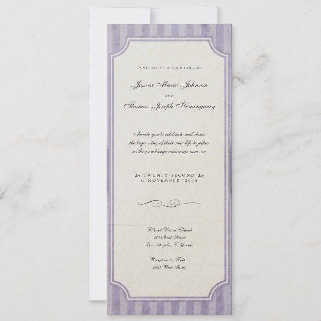 Vintage Charm Lilac Monogram Wedding Invitations (Front)