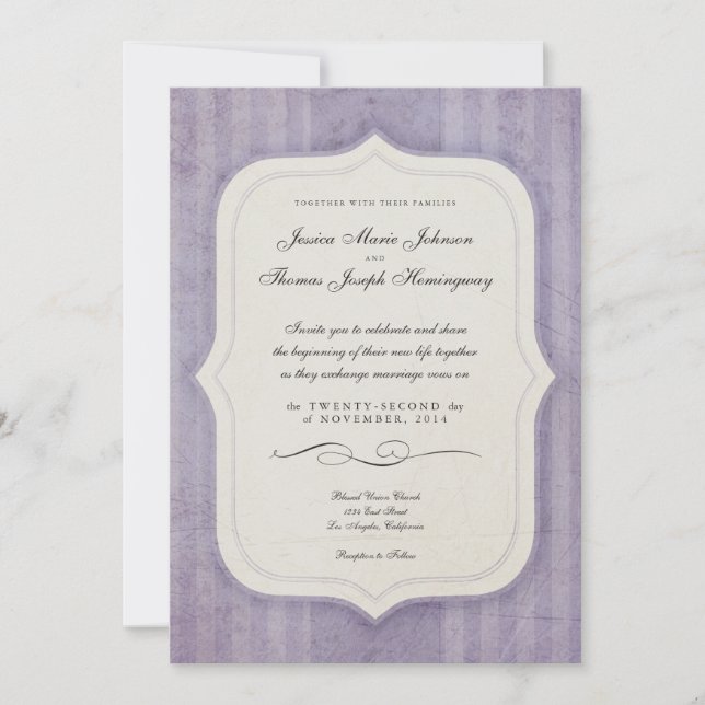 Vintage Charm Lilac Monogram Wedding Invitations (Front)