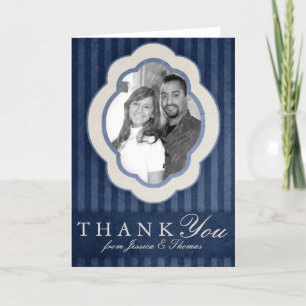 Vintage Charm Navy Blue Custom Photo Thank You Card