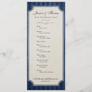 Vintage Charm Navy Blue Wedding Program