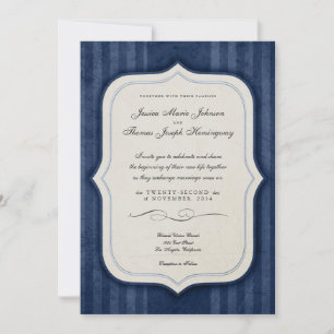Vintage Charm Navy Monogram Wedding Invitations