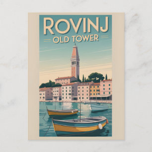 Vintage Charm: Old Tower of Rovinj Postcard