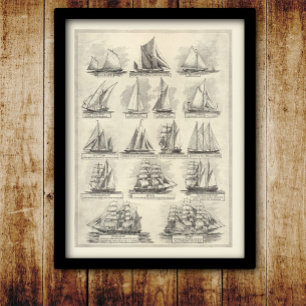 Vintage chart of sailing ships