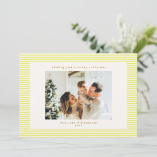 Vintage Chartreuse Stripes Custom Photo Christmas Holiday Card