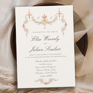 Vintage Chateau Garden Regency Soft Blush Wedding Invitation