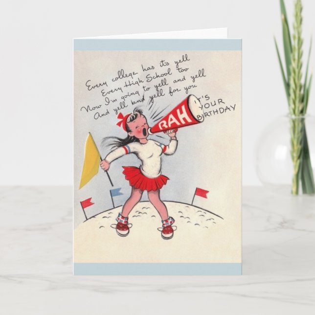 Vintage Cheerleader Birthday Greeting Card (Front)