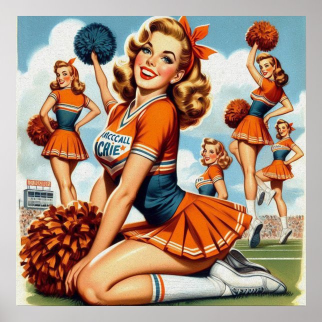 Vintage Cheerleaders Illustration Poster (Front)