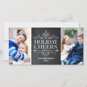 Vintage Cheers 2 Photos Holiday Photo Card