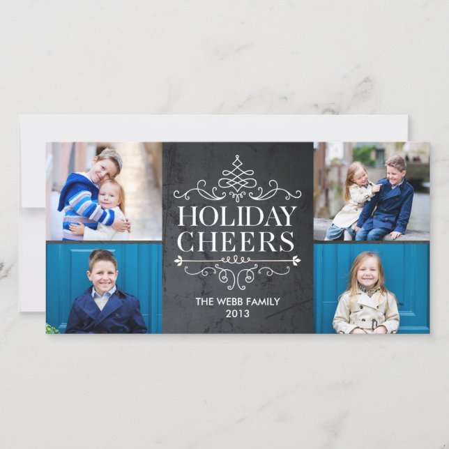Vintage Cheers 4 Photos Holiday Photo Card (Front)