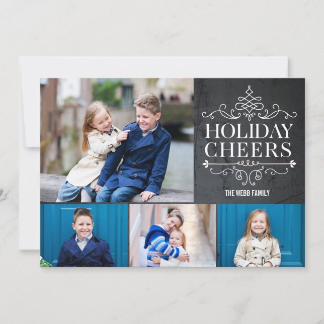 Vintage Cheers 4 Photos Holiday Photo Cards (Front)