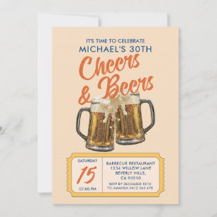 Vintage Cheers & Beers Adult 40th Birthday Party Invitation