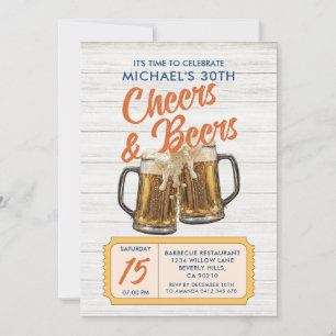 Vintage Cheers & Beers Adult 40th Birthday Wood Invitation