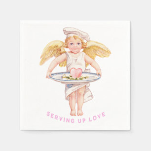 Vintage Chef Cherub Serving Up Love Chic Valentine Napkin