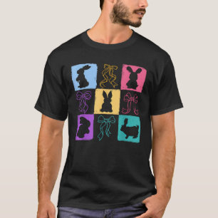 Vintage Chequered Easter Rabbit Coquette Bow Bunny T-Shirt