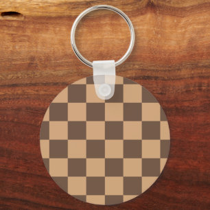 Vintage Chequered in Warm Browns Key Ring