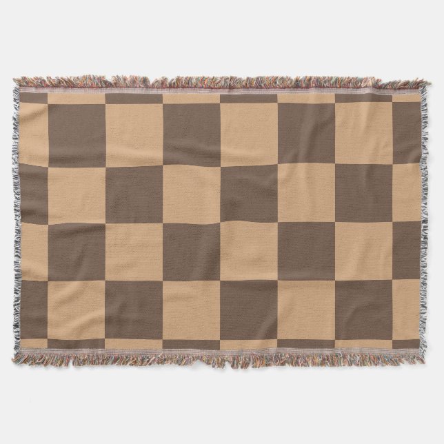 Vintage Chequered in Warm Browns Throw Blanket (Front)