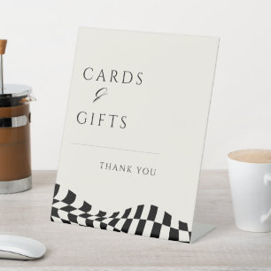 Vintage chequered pattern cards and gifts wedding pedestal sign