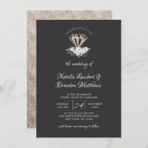 Vintage Cherish Floral Diamond Bouquet Wedding Invitation