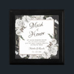 Vintage Cherish Maid of Honour Quote Personalised Gift Box<br><div class="desc">Vintage Cherish White Floral & Rose Gold Painted Roses and Flowers. A Vintage Classic and Elegant Look, and Plenty of Grey, Ivory White, Rose Gold, Dusty Pink, Pine Green, and Grey leaves and foliage. With Hand Painted Floral elements, Vintage Classic Script Fonts, and Elegant Rose Gold Glitter Foil Geometric Square...</div>