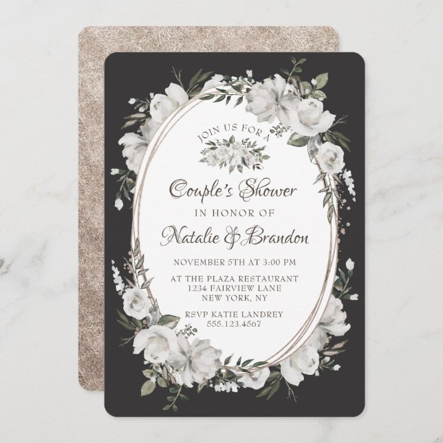 Vintage Cherish Oval Frame Couple's Wedding Shower Invitation (Front/Back)
