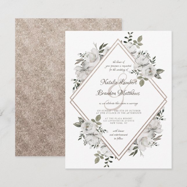 Vintage Cherish Rose Gold Double Diamond Wedding Invitation (Front/Back)