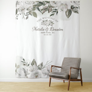 Vintage Cherish Roses Wedding Photo Booth Backdrop Tapestry