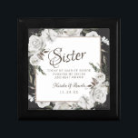 Vintage Cherish Sister Maid of Honour Personalised Gift Box<br><div class="desc">Vintage Cherish White Floral & Rose Gold Painted Roses and Flowers. A Vintage Classic and Elegant Look, and Plenty of Grey, Ivory White, Rose Gold, Dusty Pink, Pine Green, and Grey leaves and foliage. With Hand Painted Floral elements, Vintage Classic Script Fonts, and Elegant Rose Gold Glitter Foil Geometric Square...</div>
