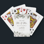 Vintage Cherish The New Mr. and Mrs. Newlyweds Playing Cards<br><div class="desc">Vintage Cherish White Floral & Rose Gold Painted Roses and Flowers. A Vintage Classic and Elegant Look, and Plenty of Grey, Ivory White, Rose Gold, Dusty Pink, Pine Green, and Grey leaves and foliage. With Hand Painted Floral elements, Vintage Classic Script Fonts and Classy Peony and Rose Borders - The...</div>
