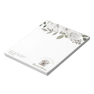 Vintage Cherish White Floral Custom Text & logo Notepad