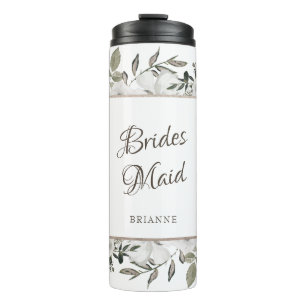 Vintage Cherish White Floral Customised Bridesmaid Thermal Tumbler