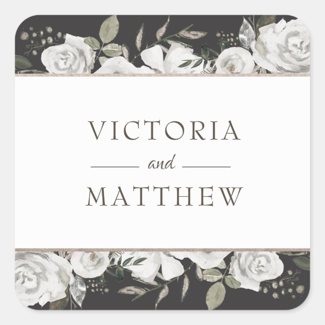 Vintage Cherish White Floral Monogram Wedding Square Sticker (Front)