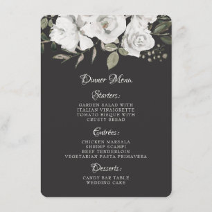 Vintage Cherish White Floral & Rose Gold Dinner Menu