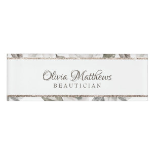 Vintage Cherish White Floral & Rose Gold Name Tag