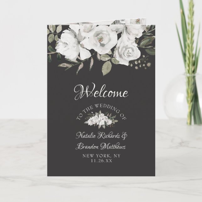 Vintage Cherish White Floral Wedding Ceremony Program (Front)