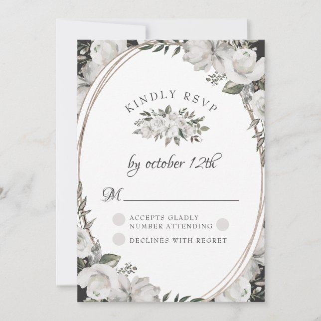 Vintage Cherish White Floral Wedding RSVP Card (Front)