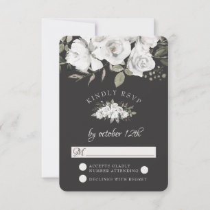 Vintage Cherish White Floral Wedding RSVP Reply Card