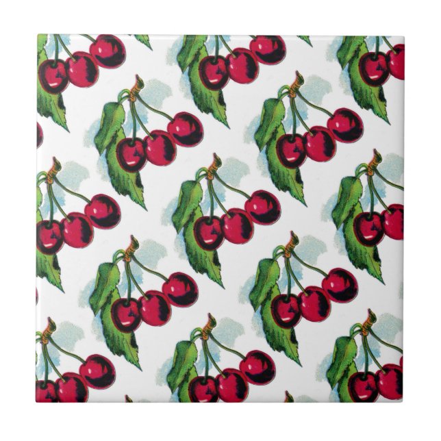 Vintage Cherries Ceramic Tile (Front)