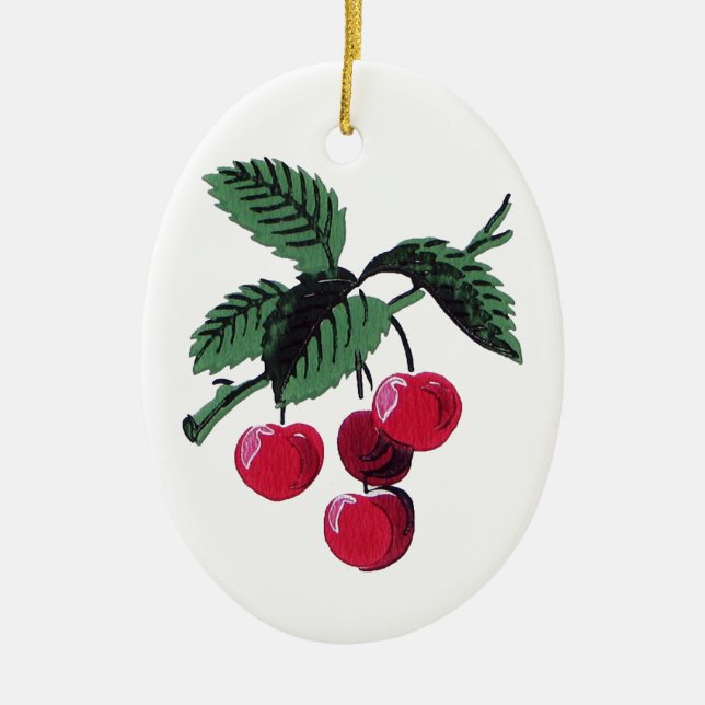 Vintage Cherries Ceramic Tree Decoration (Front)