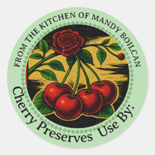 Vintage cherries from the kitchen of canning label