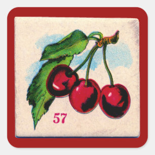 Vintage Cherries Game Card Square Sticker