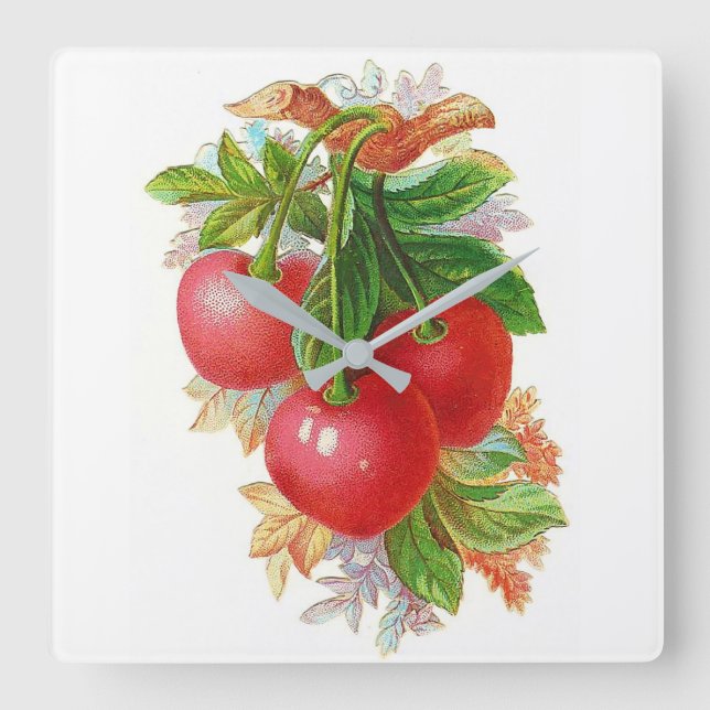 Vintage Cherries Square Wall Clock (Front)